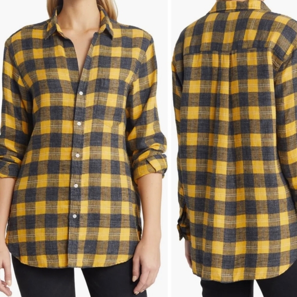 EUC Frank & Eileen Joedy Linen Button Up Grey/Yellow Plaid Size XS - Picture 1 of 7